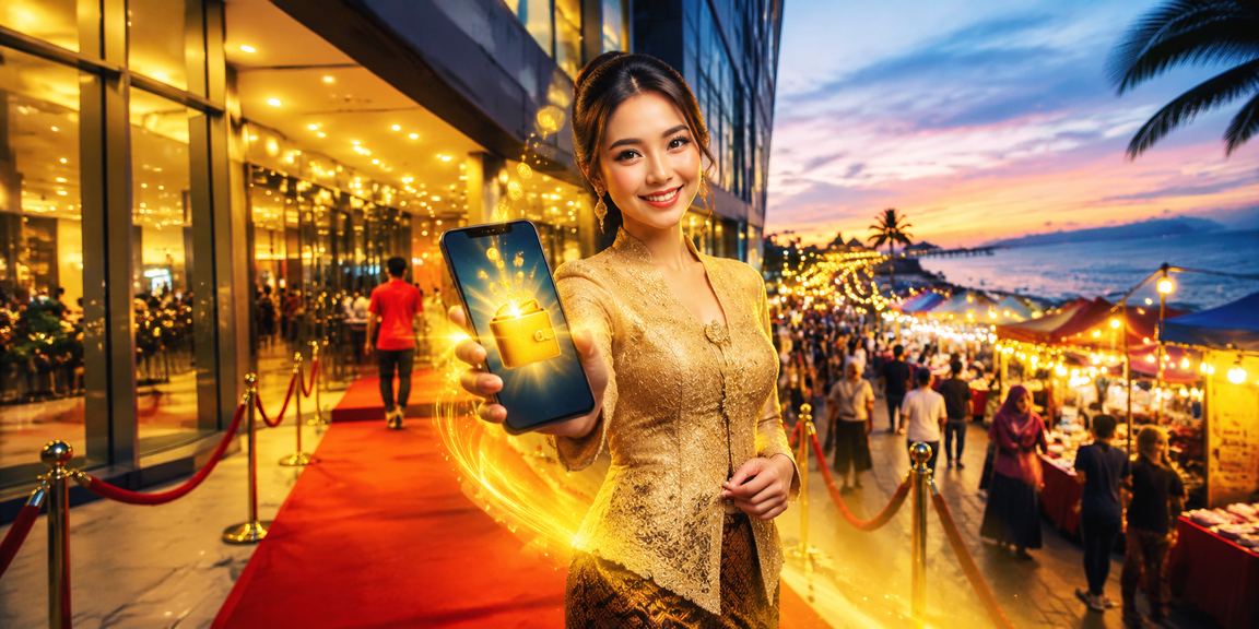 Proses deposit mudah menggunakan telefon pintar bagi pengguna wanita berbaju kebaya